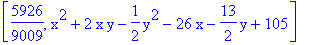 [5926/9009, x^2+2*x*y-1/2*y^2-26*x-13/2*y+105]